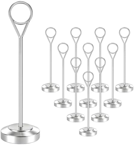 Radezon 12 Pcs Silver Table Number Holders, 6 Inch Tall Place Card Holders for Table, Sturdy Photo Picture Holders with Anti-Tip Base for Wedding Reception, Party, and Event Centerpiece by Radezon