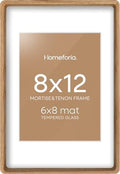 Homeforia 8x12 Mortise&Tenon Natural Oak Picture Frame, 6x8 Mat, Glass by Homeforia