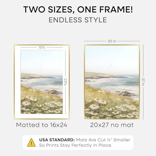 Homeforia 20x27 Gold Picture Frame, High-End Metal, 16x24 Mat, Glass - Image 2