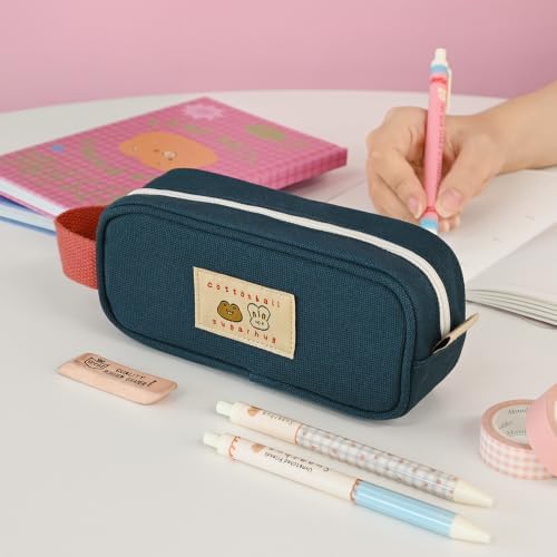 Monolike Unmatched Friends Butter Pencil Case, Navy - Structured Square Desk Organizer, Large Capacity Aesthetic Stationery Pouch & Makeup Brush Bag - Image 3