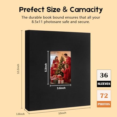 Aevdor 8.5x11 Photo Album, Holds 72 Photos, Linen Cover, Black - Image 4