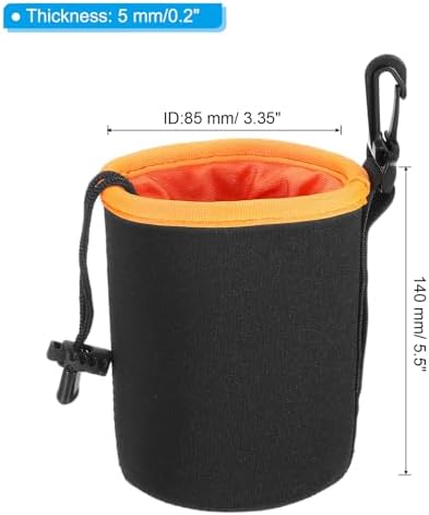PATIKIL Camera Lens Bag, 2 Pcs 3.3" ID x 5.5" H Cylindrical Drawstring Lens Pouch with Thick Protective Neoprene, Lens Case for DSLR Camera Lens, Water Coffee Cups Black, Orange - Image 2