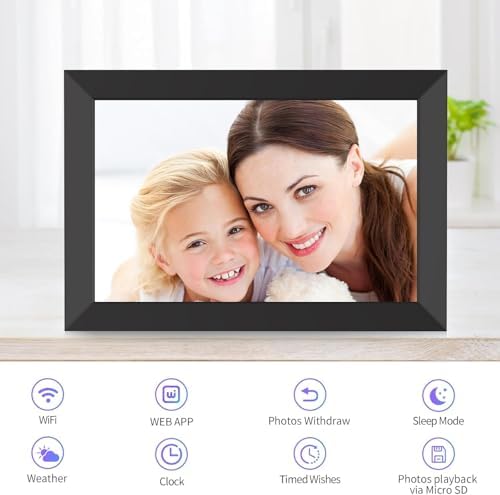 Digital Picture Frame 10.1 Inch, WiFi Digital Photo Frame with 16GB Storage, IPS HD Touchscreen, Instant Photo & Video Upload via Uhale APP, Wall-Mounted, for Mom, Housewarming Black - Image 3