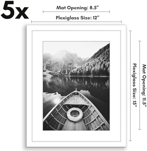 Americanflat 12x15 Picture Frame 5-Pack - Matted to 9x12 - White - Image 2