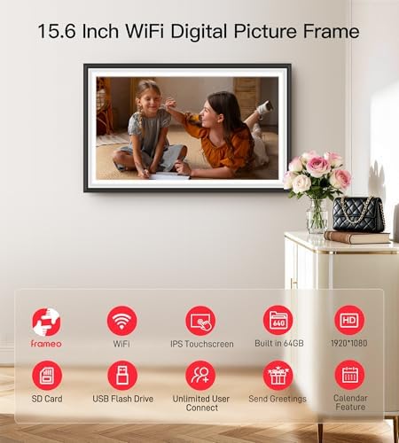 BIGASUO Digital Picture Frame Frameo 15.6" WiFi Electronic Photo Frames Large with 64GB Memory 1920x1080 IPS FHD Touch Screen Share Moments Instantly Anywhere Photo Gifts for Parents and Grandparents - Image 5