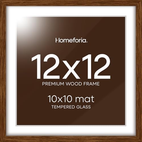 Homeforia 12x12 Brown Oak Picture Frame, High-End Wood, 10x10 Mat, Glass by Homeforia