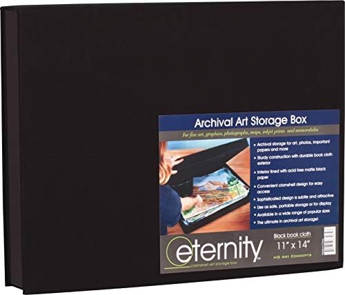 HG Art Concepts Art Photo Storage Box Eternity Archival Clamshell Box For Storing Artwork, Photos & Documents Deluxe Acid-Free Sturdy & Lined With Archival Paper - [Black - 11" x 14"] by HGArtConcepts