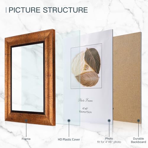 XUANLUO 4x6 Picture Frames Set of 4,Rustic Retro Photo Frame(Gold) - Image 5