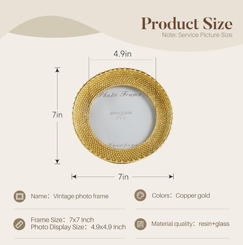 Cuspin 5x5 Round Picture Frame Gold Rattan Circle Photo Frame - Image 5