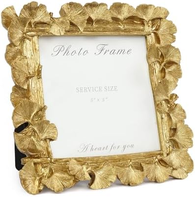 Cuspin 5x5 Picture Frame Gold Vintage Square Frame, Ornate Ginkgo Leaf by Cuspin