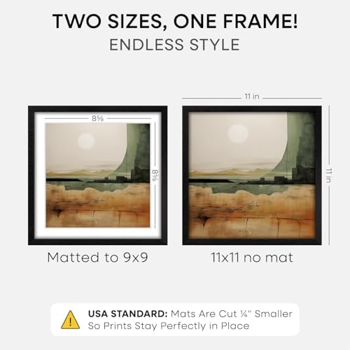 Homeforia 11x11 Black Oak Picture Frame, High-End Wood, 9x9 Mat, Glass - Image 2