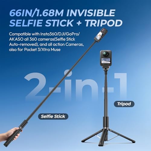 66" Invisible Selfie Stick Tripod for Insta360 X 6 5 4 3/DJI Osmo 360 - Image 2