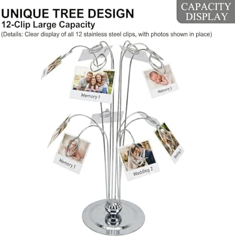 HOHIYA 14" Photo Display Tree with 12 Clips Stainless Steel Stand - Image 3