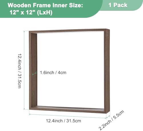 M METERXITY 1-Pack Dried Flower Frame, 12 x 12 Inch Double Acrylic Wooden Dried Flower Photo Floating Frame for Tabletop/DIY/Handicrafts [Coffee] - Image 3