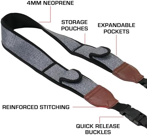 USA Gear TrueSHOT Camera Strap Neoprene Camera Straps - Padded Neck Strap, Pockets, and Release Buckles - Compatible with Canon, Nikon, Sony and More DSLR and Mirrorless Cameras (Grey Woven Pattern) - Image 3