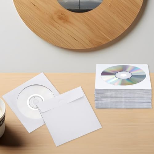 200 PCS CD DVD Sleeves, Premium White Paper CD DVD Sleeves Envelope Sleeves Holder with Clear Window and Close Flap 120 Gram Weight Paper Compatible with Standard Size CD DVD - Image 5