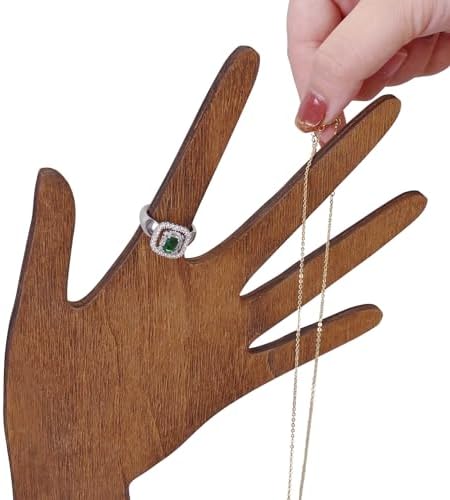 MOOCA 2 Pcs Set Multi-Functional Tabletop or Wall-Mountable Wooden Hand-Shaped Jewelry Display Stand For More Bracelet Storage, Premium Real Wood Sturdy Base, Brown Color - Image 6