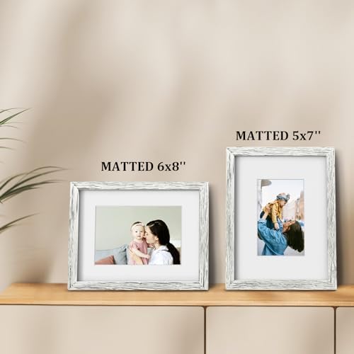 Egofine 9x12 Picture Frames Set of 4, Made of Solid Wood Covered by Plexiglass 5x7 and 6x8 with Mat or 9x12 without Mat, for Table Top Display and Wall Mounting Photo Frame Driftwood White - Image 5
