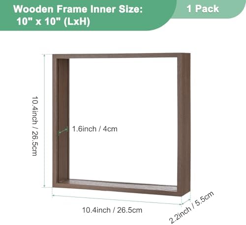 M METERXITY 1-Pack Dried Flower Frame, 10 x 10 Inch Double Acrylic Wooden Dried Flower Photo Floating Frame for Tabletop/DIY/Handicrafts [Coffee] - Image 3