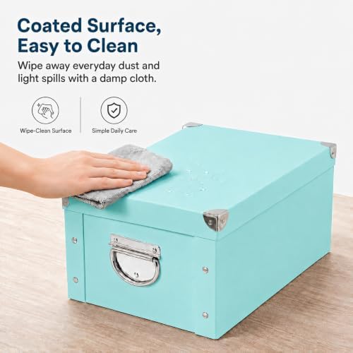 GUOZI Collapsible Storage Box, Decorative Memory Box with Lid & Metal Reinforced Corners, Cardboard File Bin with Handles, Organizer Gift Box for Keepsake Toy Photos Office Nursery Wardrobe Bookshelf - Image 4