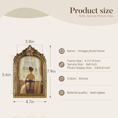 Cuspin 4x6 Vintage Arched Picture Frame Gold Ornate Resin Photo Frame - Image 4