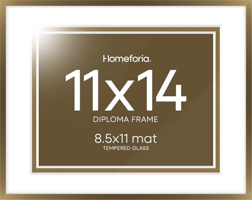 Homeforia 11x14 Bronze Diploma Frame, High-End Metal, 8.5x11 Mat, Glass by Homeforia