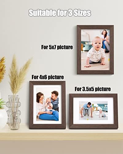 Egofine 5x7 Picture Frames Set of 4, Made of Solid Wood Covered by Plexiglass 3.5x5 and 4x6 with Mat or 5x7 without Mat, for Table Top Display and Wall Mounting Photo Frame Brown - Image 5