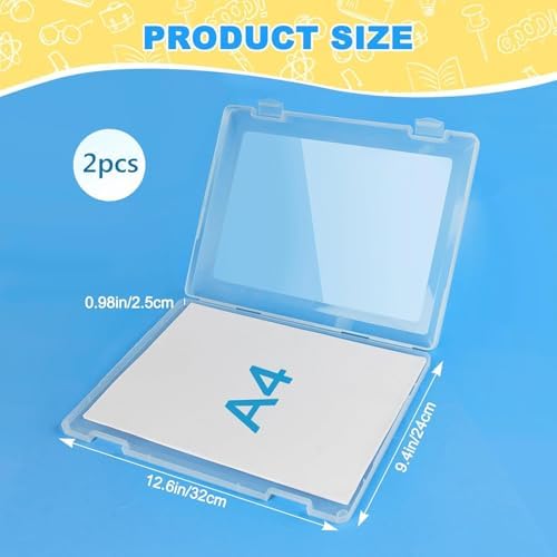 2 Pack A4 File Box Paper Organizers Holder, Transparent Document Paper Project Case, Plastic Paper Storage Container Box File Protector for Magazine, Scrapbook, Office School Supplies - Image 2