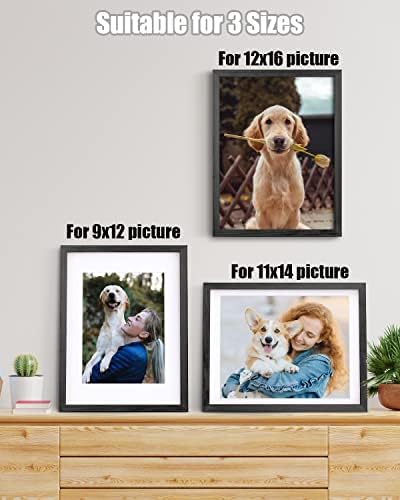 Egofine 12x16 Picture Frames Set of 4, Made of Solid Wood Covered by Plexiglass 9x12 and 11x14 with Mat or 12x16 without Mat, for Wall Mounting Photo Frame Rustic Black - Image 5