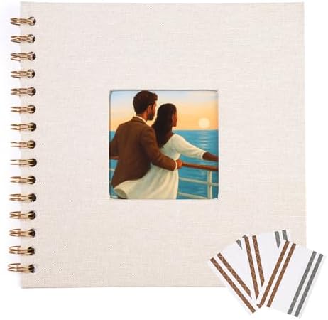 Beige Linen Scrapbook with Photo Window, 10x10 Inch Hardcover Album, 40 White Pages + Corner Stickers, DIY Memory Book for Wedding, Baby, Travel by MEMOTORScrapbookPhotoAlbum