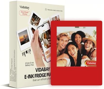 E-Paper Fridge Magnet Classic Plus, E-Ink Battery-Free Instant Photo Style Display, Wireless NFC Picture Frame, Phone-Controlled Acrylic Memo Board for Party/Travel/Home & Gifts, Compatible iPhone 13 and Newer (Red) by Efulycozyy