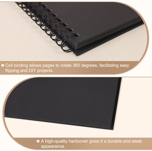 Scrapbook Album 8x8 Inches 40 Pages Hardcover Kraft Paper Black - Image 5