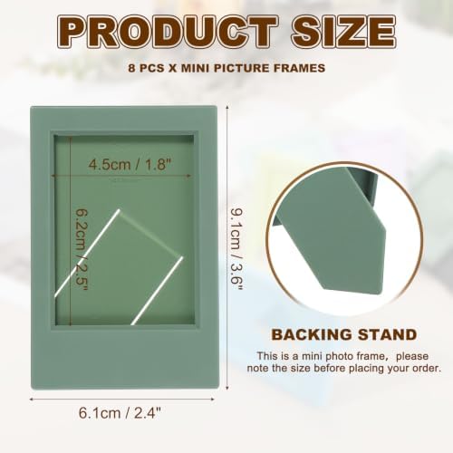 uxcell 8pcs Mini Picture Frames, 2.4 x 3.6 Inch Rectangular Film Photo Frame, Small Instant Film Photo Frame Holder for Tabletop Picture Display, Avocado Green - Image 2