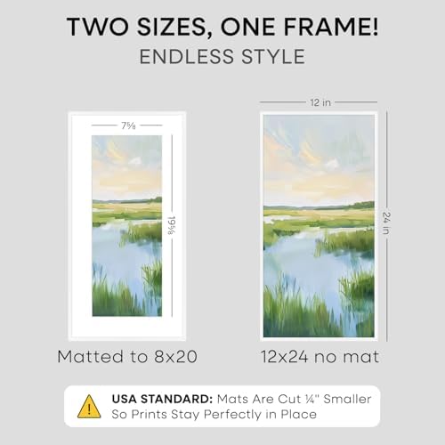 Homeforia 12x24 White Picture Frame, High-End Metal, 8x20 Mat, Glass - Image 2