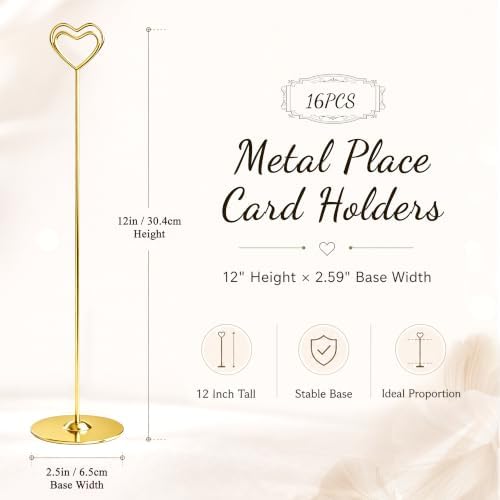Urban Deco 16PK Gold Table Number Holders 12 Inch Place Card Holders Table Card Holders Steel Card Holders for Photos, Food Signs, Memo Notes, Weddings, Restaurants, Birthdays - Image 2