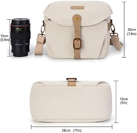 BAGSMART Canvas Crossbody Camera Bag with Rain Cover Women Men, Ivory White - Image 5