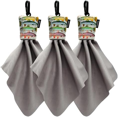 SPUDZ Classic Microfiber Lens Cleaner – Clip-On Pouch, Washable – for Binoculars, Scopes, Glasses, Screens | Four Trout, 10 x 10 Inch (3-Pack) by SPUDZ
