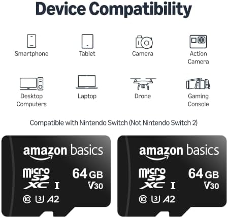 Amazon Basics microSDXC Memory Card with Full Size Adapter, A2, U3, Read Speed up to 100 MB/s, 64GB, Black (2pack) - Image 3