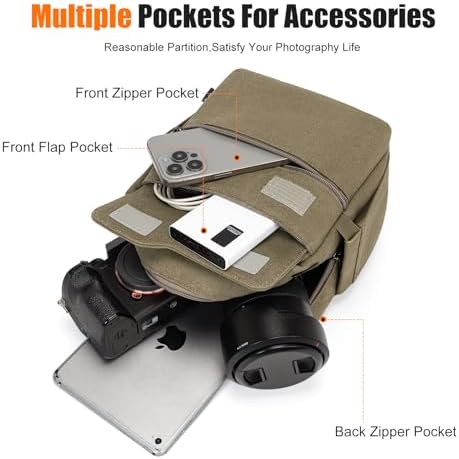 Cwatcun Sling Camera Bag Canvas, Compact Crossbody Case with Rain Cover - Image 4