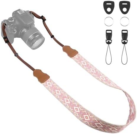 Universal Camera Strap - Camera Neck Strap, Adjustable Shoulder Straps Compatible with Canon, Fujifilm, Nikon, Olympus, Panasonic and other SLR and mirrorless cameras - Purple Red White Rhombus by OIAWH