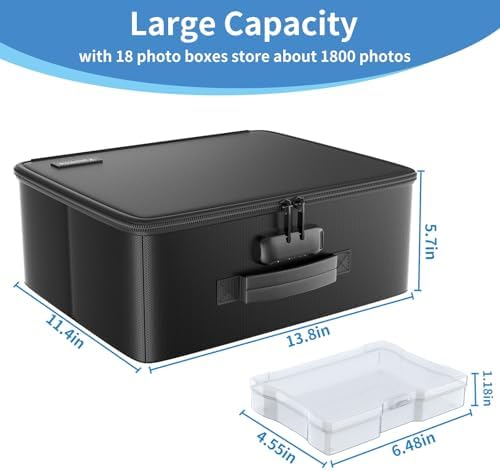 Fireproof Safe Photo Storage Box with 18 Inner 4"x6" Multicolor Photo Cases - Image 6
