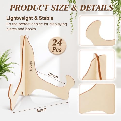 RattanView 6" 24 Pcs Wooden Plate Stands for Display Picture Holder Stand - Image 3