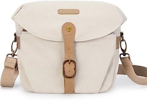 BAGSMART Canvas Crossbody Camera Bag with Rain Cover Women Men, Ivory White by BAGSMART