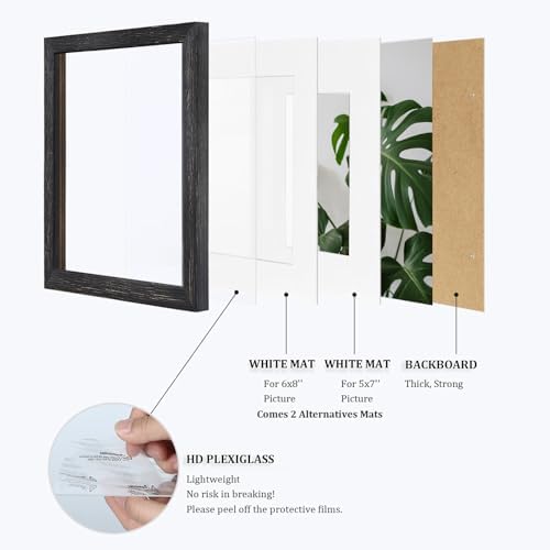 Egofine 9x12 Picture Frames Set of 4, Made of Solid Wood Covered by Plexiglass 5x7 and 6x8 with Mat or 9x12 without Mat, for Table Top Display and Wall Mounting Photo Frame, Driftwood Black - Image 5