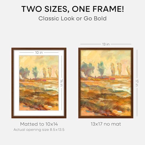 Homeforia 13x17 Brown Oak Picture Frame, High-End Wood, 10x14 Mat, Glass - Image 2