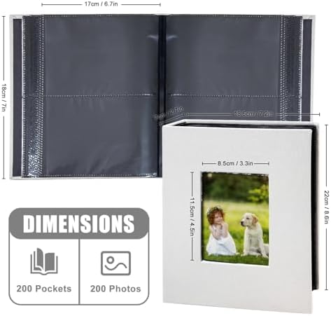 Photo Album 4x6 with 200 Pockets, Slip-in Picture Albums, Linen Cover Memory Book with Front Window, Black Page Vertical Photo Book for Wedding, Family, Anniversary, Baby, Vacation(White) - Image 6