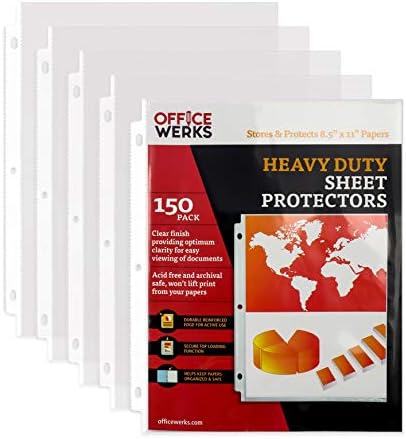 Office Werks Archival-Quality Document Protectors | Reinforced Clear Sheet Sleeves | Acid-Free 150 Pack | Heavy-Duty 3-Ring Binder Compatible | Transparent Letter-Size Page Covers by Office+Werks