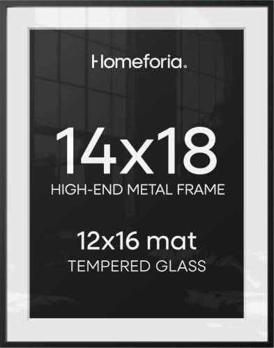 Homeforia 14x18 Black Picture Frame, High-End Metal, 12x16 Mat, Glass by Homeforia
