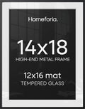 Homeforia 14x18 Black Picture Frame, High-End Metal, 12x16 Mat, Glass by Homeforia