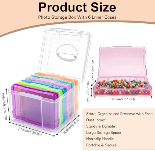 Yesland 5x7 Inch Photo Storage Box with Handle, 6 Inner Photo Cases Keeper, Plastic Organizer, Craft Storage Container for Greeting Cards Pictures Stamps Scrapbooking Office Supplies, 6 Colors - Image 2